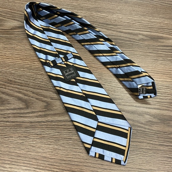 Ike Behar Blue, Black & Tan Stripe Silk Tie - Picture 2 of 4